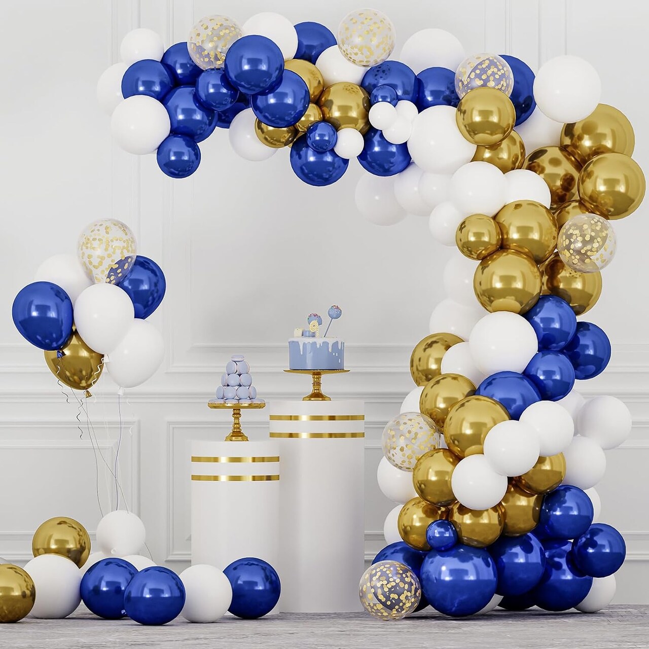 142pcs Royal Blue Gold Balloon Garland Arch Kit, Royal Blue and Gold White Balloons for Graduation Birthday Baby Shower Party Decorations